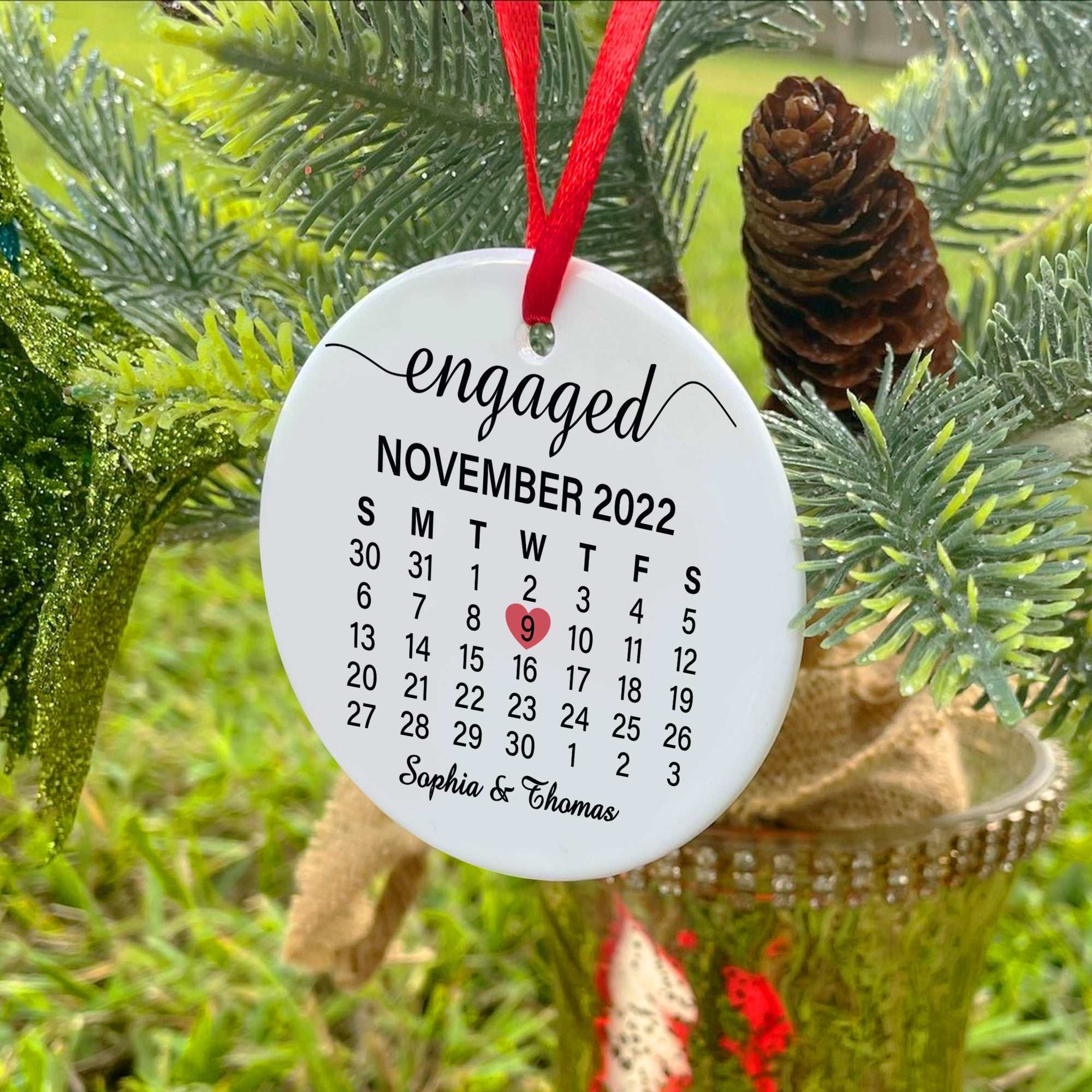 Personalized Engaged Ornament, Engagement Ornament, Ceramic Ornament, Engagement Announcement Ornament, Personalized gifts