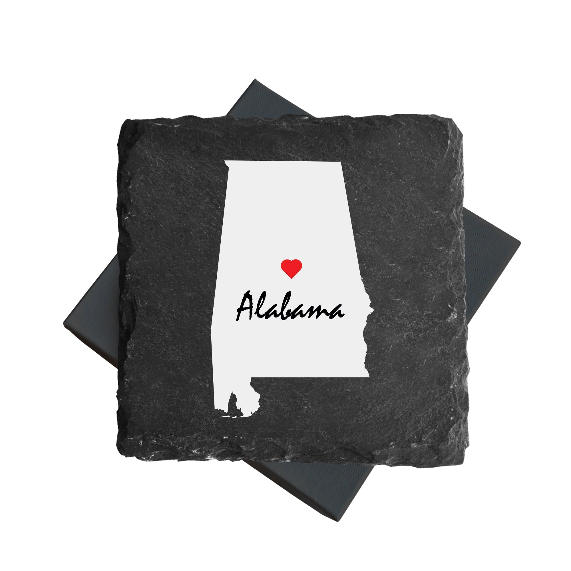 Personalized State Coasters Set, Home State Coasters, Map Coasters, Housewarming Gift, Custom Coaster, State With Heart, Set Of 4 Black Coaster