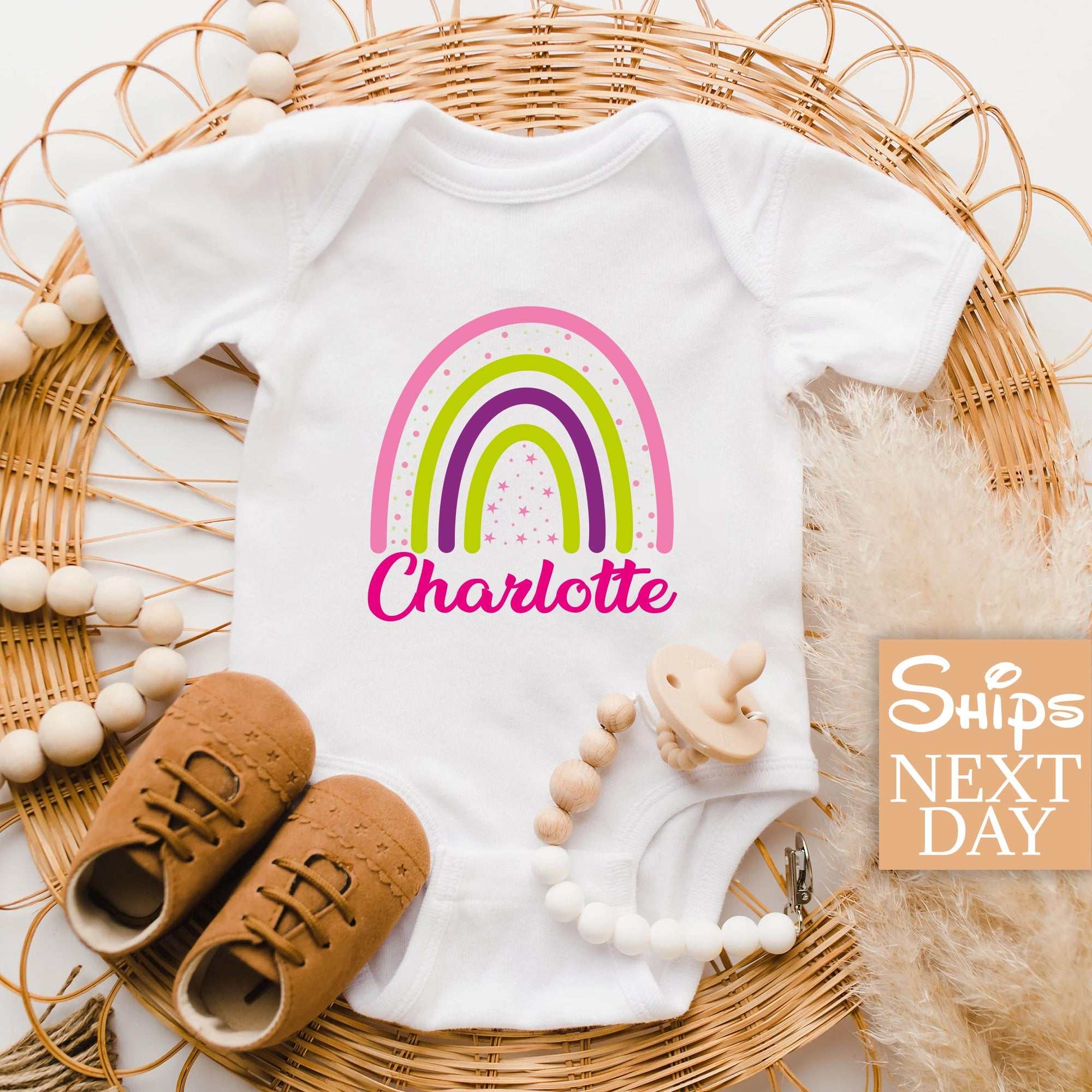 Rainbow Custom Baby Onesie® - Pregnancy Announcement Baby Onesie®, Baby Name Onesie®, Personalized Baby Girl Shirt