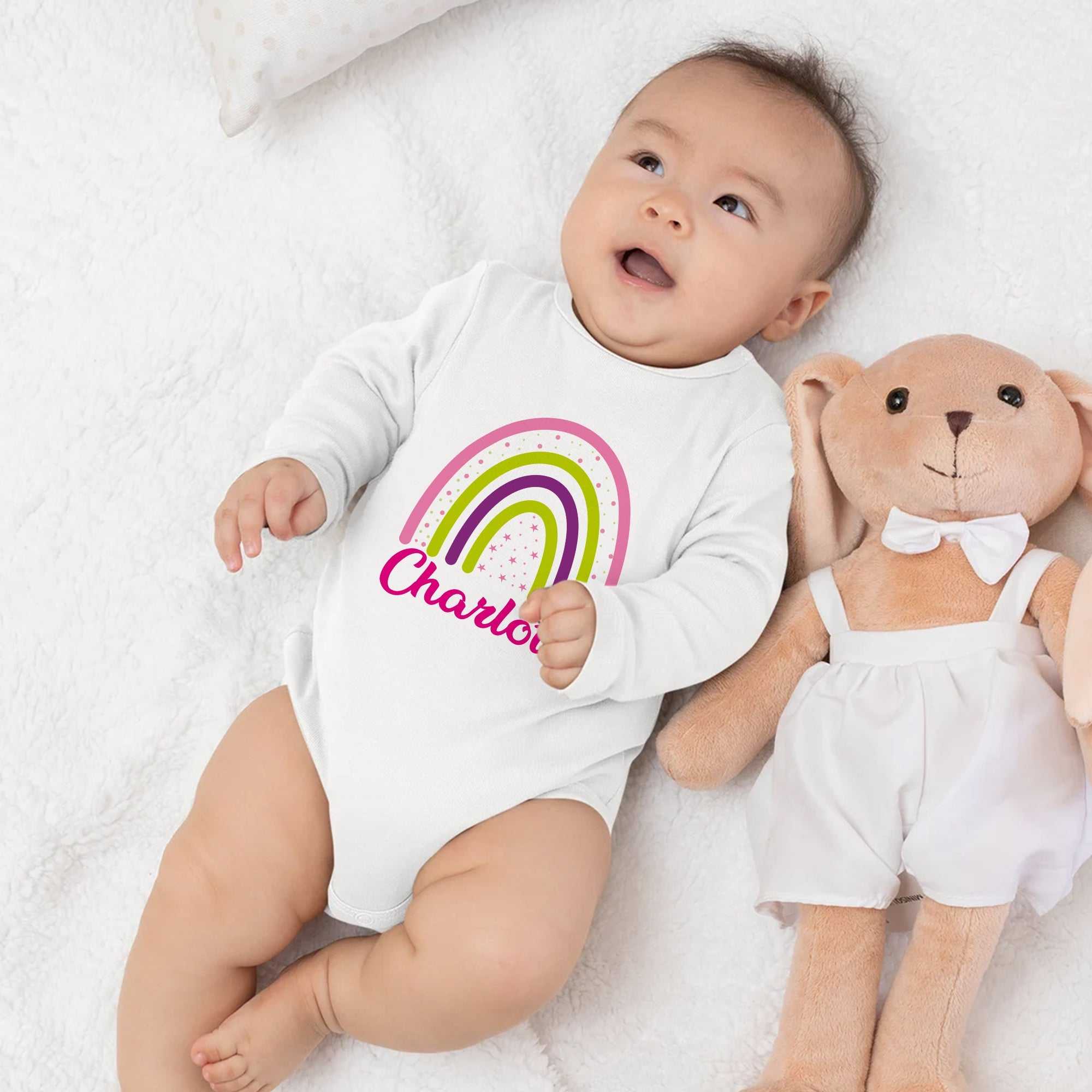 Rainbow Custom Baby Onesie® - Pregnancy Announcement Baby Onesie®, Baby Name Onesie®, Personalized Baby Girl Shirt