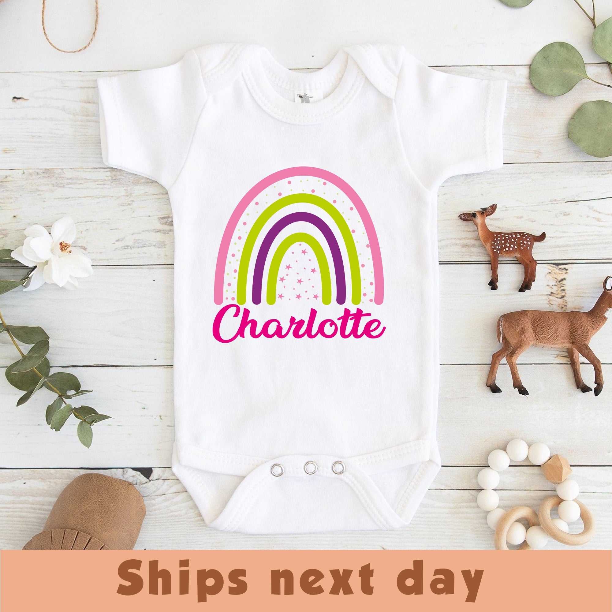 Rainbow Custom Baby Onesie® - Pregnancy Announcement Baby Onesie®, Baby Name Onesie®, Personalized Baby Girl Shirt