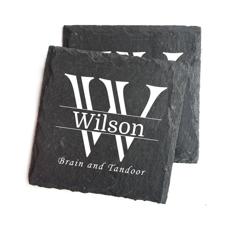 Slate Coasters, Personalized Slate Coasters, Housewarming Gift, Drink Coasters, Initials Monogram Coasters, Groomsmen Gift, 4 set of Black coaster