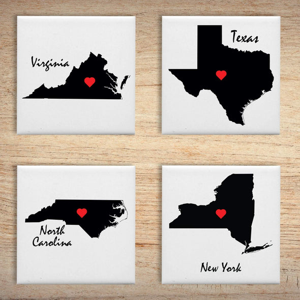 State drink coasters, Personalized ceramic coasters, Set of 4 coasters, State pride gift, Customized drink coasters, coaster