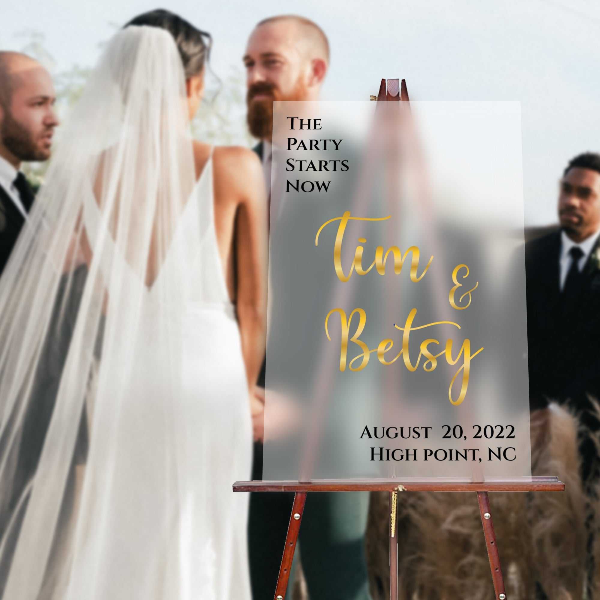 The Party Sign Wedding Welcome sign, Clear Acrylic, Painted Background, Brushed Sign, Modern Wedding Decor,Entry Way Decor