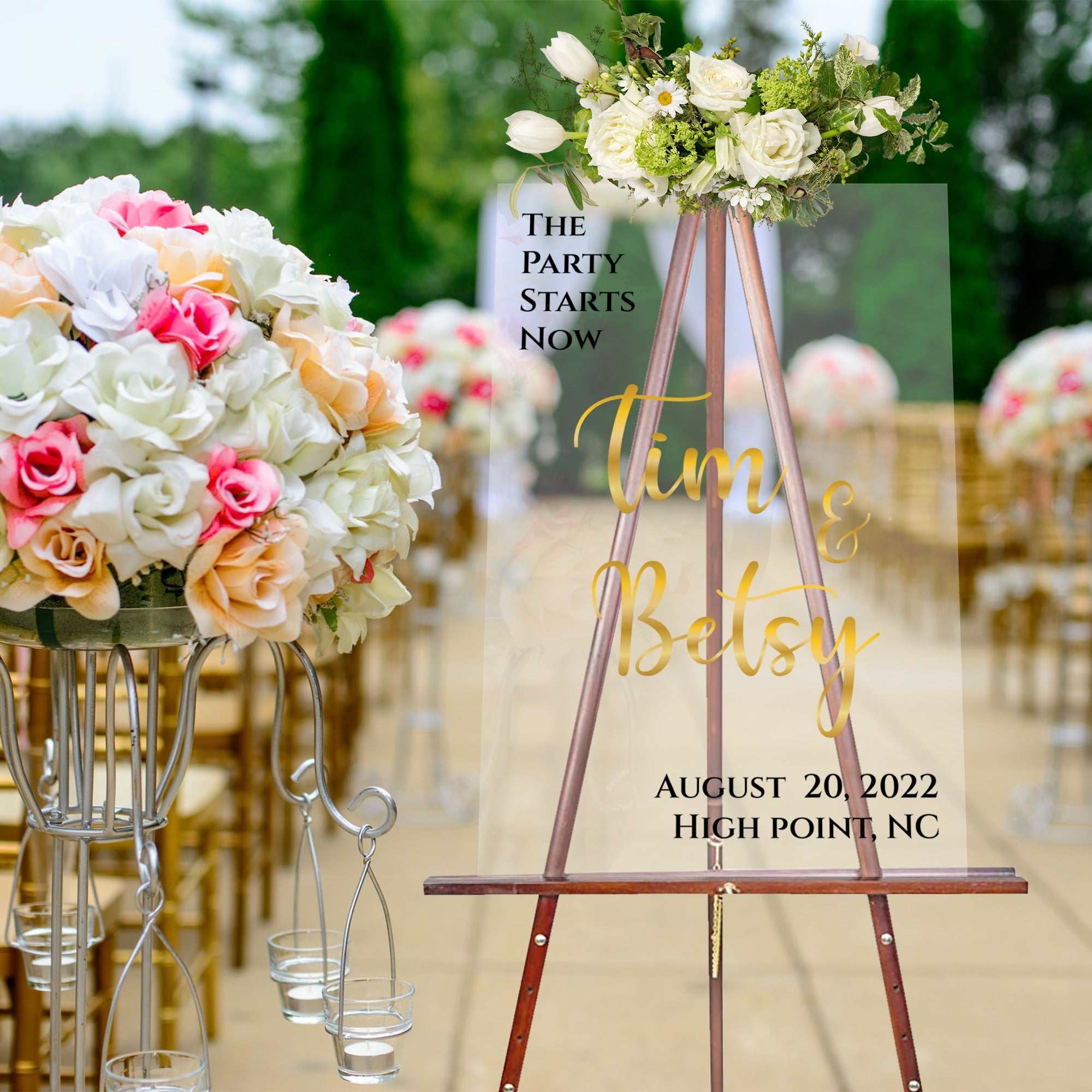 The Party Sign Wedding Welcome sign, Clear Acrylic, Painted Background, Brushed Sign, Modern Wedding Decor,Entry Way Decor