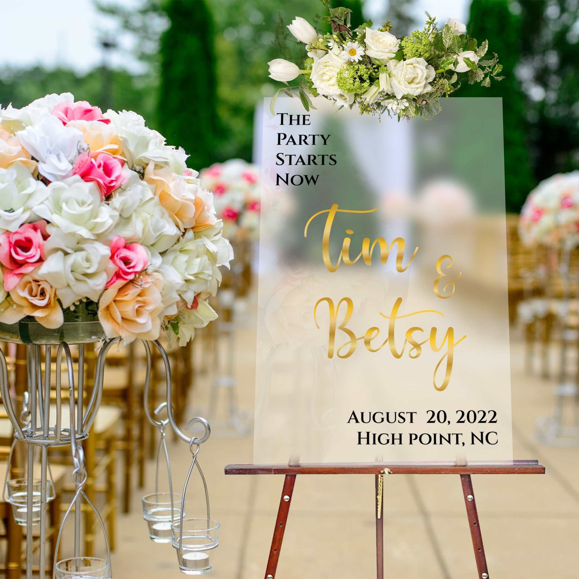 The Party Sign Wedding Welcome sign, Clear Acrylic, Painted Background, Brushed Sign, Modern Wedding Decor,Entry Way Decor