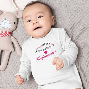 Will You Be My Godparents Baby Onesie®, Pregnancy Announcement Baby Onesie®, Baby Name Onesie®, Personalized Baby Girl Shirt