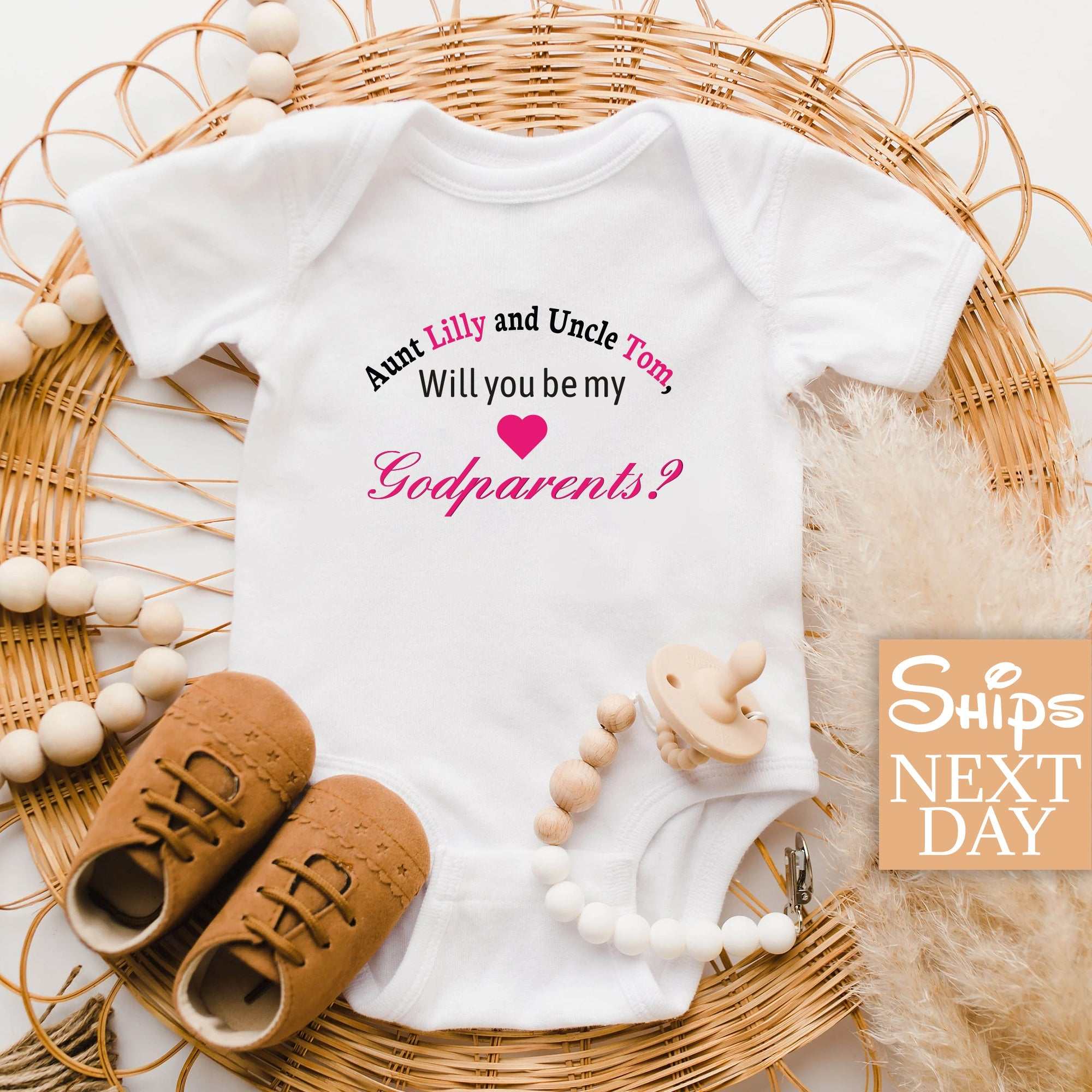 Will You Be My Godparents Baby Onesie®, Pregnancy Announcement Baby Onesie®, Baby Name Onesie®, Personalized Baby Girl Shirt