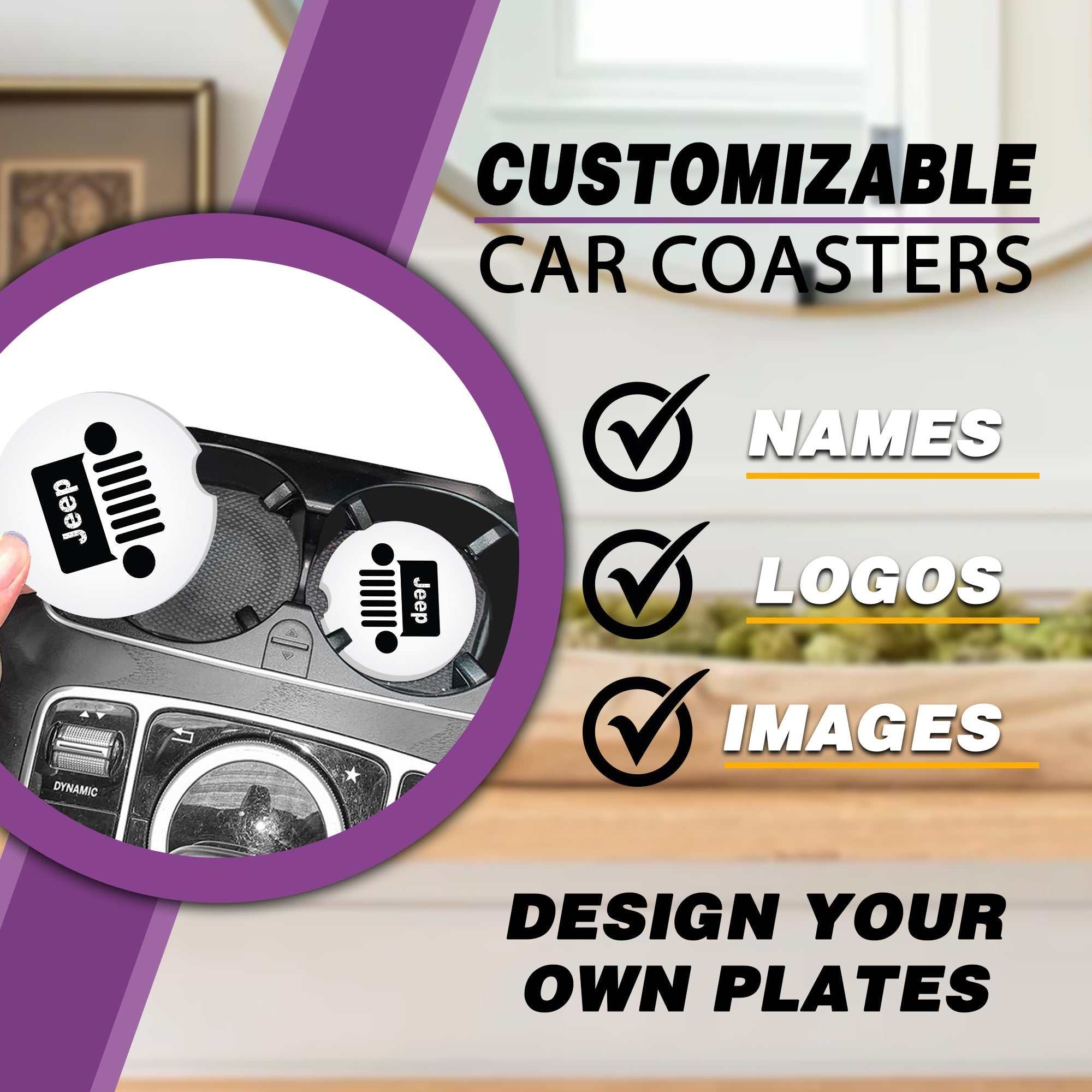 Wrangler Car Coasters, Jeep Car Coasters, Jeep Sandstone Car Coasters, Jeep Accessories, Jeep Assorted Car Coaster